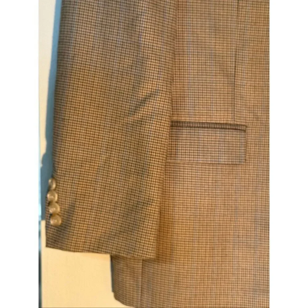 Ralph Lauren Blazer Sportscoat Brown Houndstooth Micro Plaid Academia Size 42R